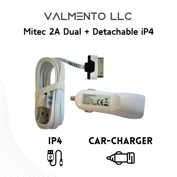 Mitec 2A Dual Auto-Adapter + Abnehmbares iP4-Kabel